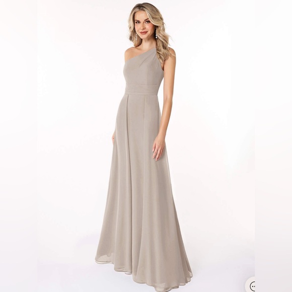 Azazie Taupe One Shoulder Bridesmaid Dress - Picture 5 of 5